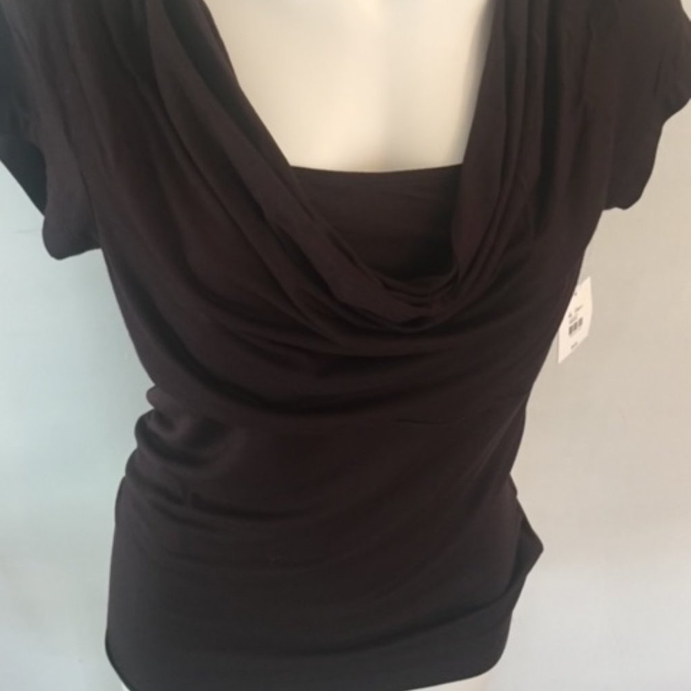 NWT KATE HILL CHOC BROWN COWL NECK FITTED BLOUSE